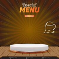 special menu sale discount square template banner with copy space 3d podium for product sale with abstract gradient brown background design vector