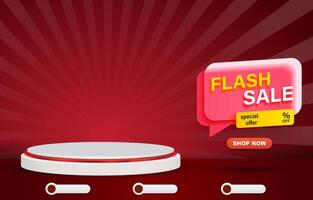 flash sale discount for social media post banner with 3d podium for product sale with abstract gradient red background design vector