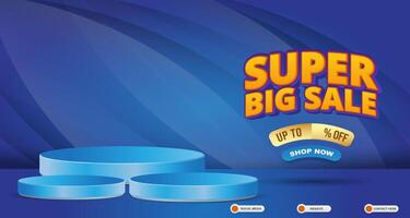 super big sale discount with landscape template banner and copy space 3d podium for product sale with abstract gradient blue background design vector