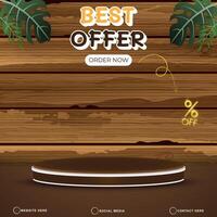 best offer sale discount square banner for social media post with blank space 3d podium for product sale with abstract gradient brown background design vector