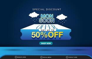 monsoon sale discount template banner with blank space for product sale with abstract gradient blue background design vector