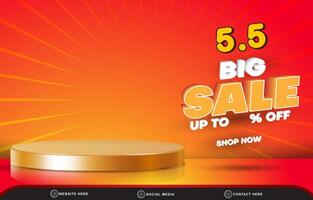 05.05 big sale discount template banner with blank space 3d podium for product sale with abstract gradient red and orange background design vector