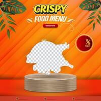 crispy food menu sale square banner for social media post with copy space 3d podium for product sale with abstract gradient orange background design vector