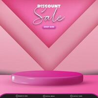 discount sale for social media post banner with blank space 3d podium for product sale with abstract gradient pink background design vector