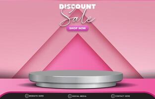 discount sale banner for social media post with blank space 3d podium for product sale with abstract gradient pink background design vector