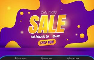 sale discount template banner with blank space for product sale with abstract gradient orange and purple background design vector
