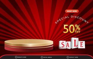 special discount sale template banner with copy space 3d podium for product sale with abstract gradient red backgroud design vector
