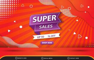 super sale discount template banner with copy space for product sale with abstract gradient red and orange background design vector