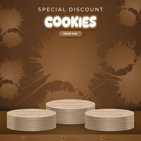 special discount cookies sale square banner for social media post with copy space 3d podium for product sale with abstract gradient brown background design vector