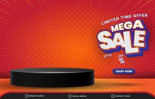 limited mega sale discount template banner with blank space 3d podium for product sale with abstract gradient red background design vector