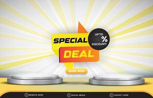 special sale discount for social media post banner with blank space 3d podium for product sale with abstract gradient white and yellow background vector