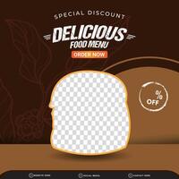 special discount food menu square template banner with copy space 3d podium for product sale with abstract gradient brown background design vector