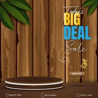 big deal sale discount square banner for social media post with blank space 3d podium for product sale with abstract gradient brown background design vector
