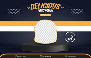 food menu discount template banner with copy space 3d podium for product sale with abstract gradient blue background design vector