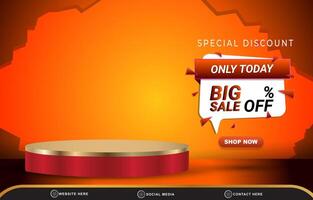 special discount big sale template banner with blank space 3d podium for product sale with abstract gradient red and orange background design vector