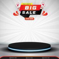 big sale discount for social media post template banner with blank space 3d podium for product sale with abstract gradient white background design vector