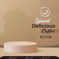 special drink discount square template banner with copy space 3d podium for product sale with abstract gradient brown background design vector