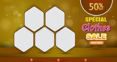 special clothes sale discount with landscape template banner and copy space frame for product sale with abstract gradient brown and yellow background design vector