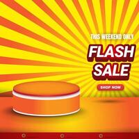 flash sale square banner for social media post with copy space 3d podium for product sale with abstract gradient red and orange background design vector
