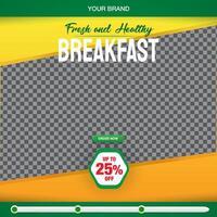 fresh and healthy food menu square banner for social media post with copy space frame for food sale with abstract gradient green and yellow background design vector