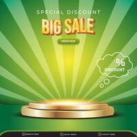 special discount big sale square background for social media post with copy space 3d podium for product sale with abstract gradient green and yellow design vector