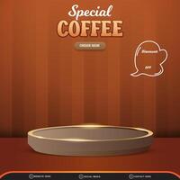 special drink discount square social media post template banner with copy space 3d podium with abstract gradient brown background design vector