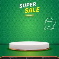 super sale square background for social media post with copy space 3d podium for product sale with abstract gradient green design vector
