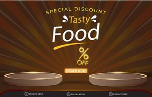 special discount tasty food menu sale social media post tempate banner with copy space 3d podium with abstract gradient brown background design vector