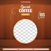 special coffee sale square banner for social media post with copy space frame for product sale with abstract gradient brown background design vector