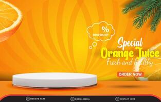 special fresh drink sale discount with landscape social media post tempate banner with copy space 3d podium with abstract gradient orange and yellow background design vector