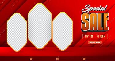 special sale discount with landscape template banner and copy space frame for product sale with abstract gradient red background design vector