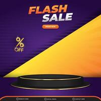 flash sale discount square background for social media post with copy space 3d podium for product sale with abstract gradient blue and orange design vector