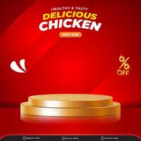 food sale discount square social media post template banner with copy space 3d podium with abstract gradient red background design vector