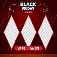 black friday sale discount square banner for social media post with copy space frame for product sale with abstract gradient red background design vector