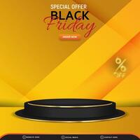 special offer black friday square background for social media post with copy space 3d podium for product sale with abstract gradient orange and yellow design vector