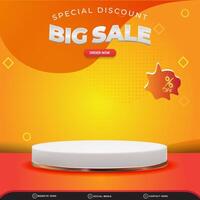 special discount big sale square background for social media post with copy space 3d podium for product sale with abstract gradient orange and yellow design vector