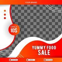yummy food sale square banner for social media post with copy space frame for food sale with abstract gradient orange and red background design vector