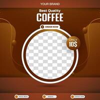 best coffee square banner for social media post with copy space frame for product sale with abstract gradient brown background design vector