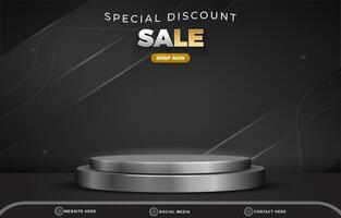 special discount sale with landscape social media post tempate banner with copy space 3d podium for product sale with abstract gradient black background design vector