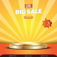 big sale discount square background for social media post with copy space 3d podium for product sale with abstract gradient orange design vector