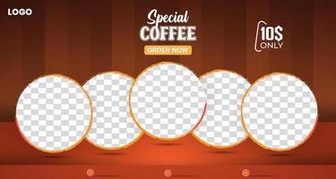 special coffee sale with landscape template banner and copy space frame for product sale with abstract gradient brown background design vector