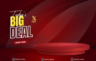 big deal discount with landscape template banner and copy space 3d podium for product sale with abstract gradient red background design vector