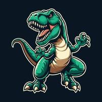 A vibrant cartoon T-Rex roaring in an expressive pose against a dark background, showcasing its playful and energetic character vector