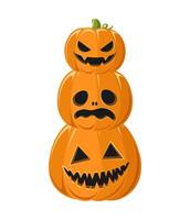 Stack of Jack O Lanterns, Cute Funny Halloween Pumpkins, Creepy Spooky Scary Decorations vector