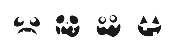 Scary Monster Faces Set. Jack O Lantern Face Halloween Pumpkin Icon Collection. Simple Creepy Horror Illustrations. vector