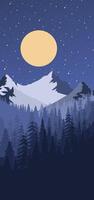 A night scene with mountains and trees vector