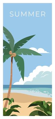 A poster with a palm tree and the word summer