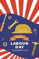 Happy labour day celebration with tools and hammer vector