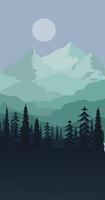 A mountain landscape with trees and a moon vector