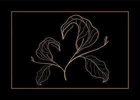Gold line biomorphism leaf vector